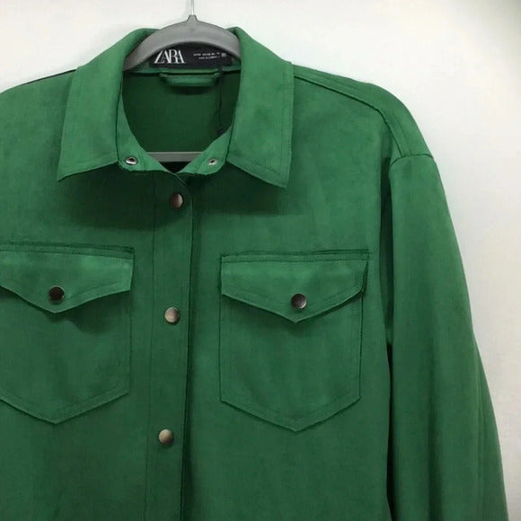 Zara Faux Suede Overshirt Jacket – Rich Green, Size XS