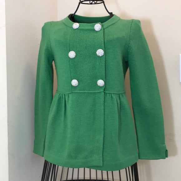 J.Crew Collection Green Cashmere-Blend Double-Breasted Sweater w/ Rhinestone Buttons