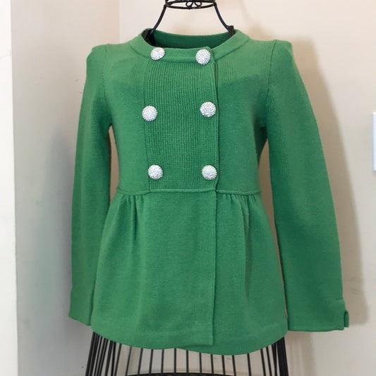 J.Crew Collection Green Cashmere-Blend Double-Breasted Sweater w/ Rhinestone Buttons