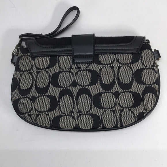 Coach Black & White Leather & Canvas Corner-Zip Wristlet • Women’s