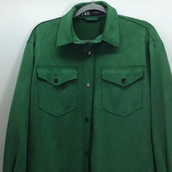 Zara Faux Suede Overshirt Jacket – Rich Green, Size XS
