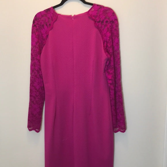 Badgley Mischka Fuchsia Lace-Sleeve Dress – Size 14