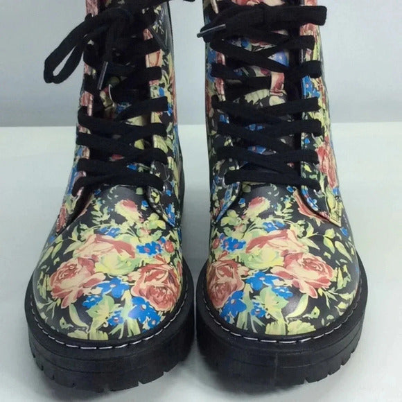 Sugar Kaedy Floral Combat Boots – Size 11 – Memory‑Foam Comfort