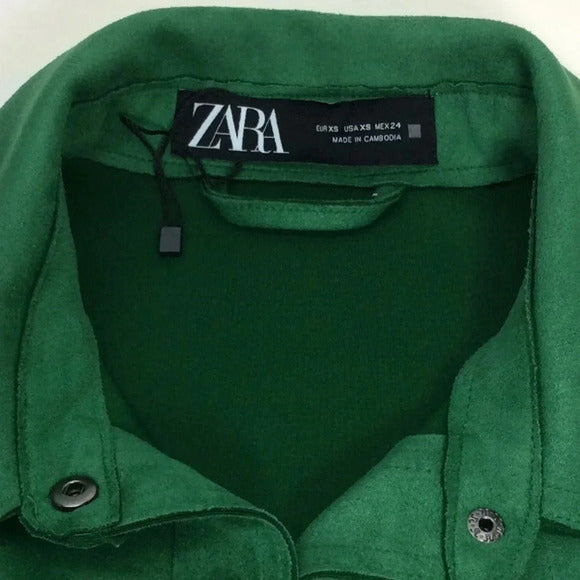Zara Faux Suede Overshirt Jacket – Rich Green, Size XS