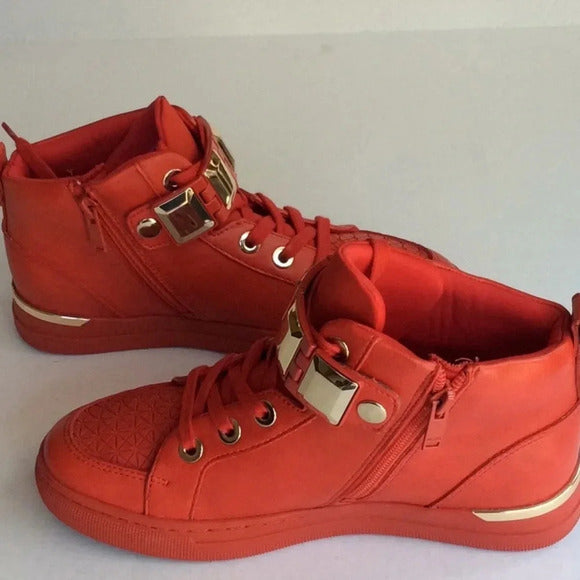 🔥 ALDO Red High-Top Sneakers w/ Gold Accents – Women’s 7.5