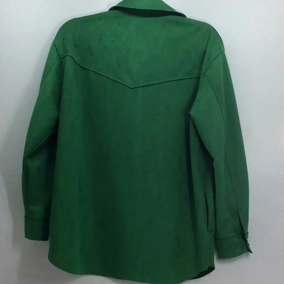 Zara Faux Suede Overshirt Jacket – Rich Green, Size XS