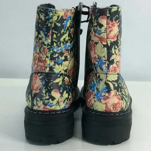 Sugar Kaedy Floral Combat Boots – Size 11 – Memory‑Foam Comfort