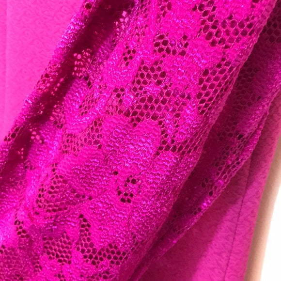 Badgley Mischka Fuchsia Lace-Sleeve Dress – Size 14