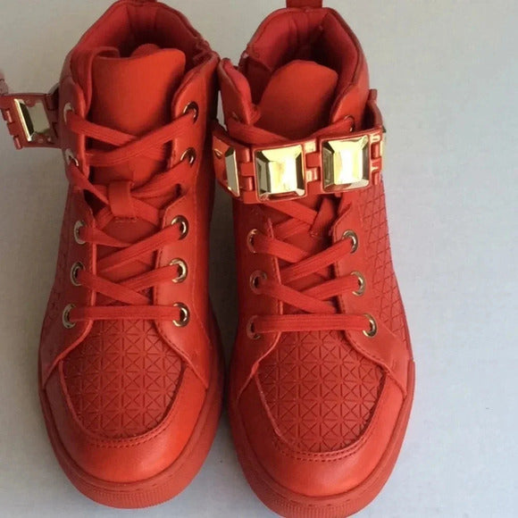 🔥 ALDO Red High-Top Sneakers w/ Gold Accents – Women’s 7.5
