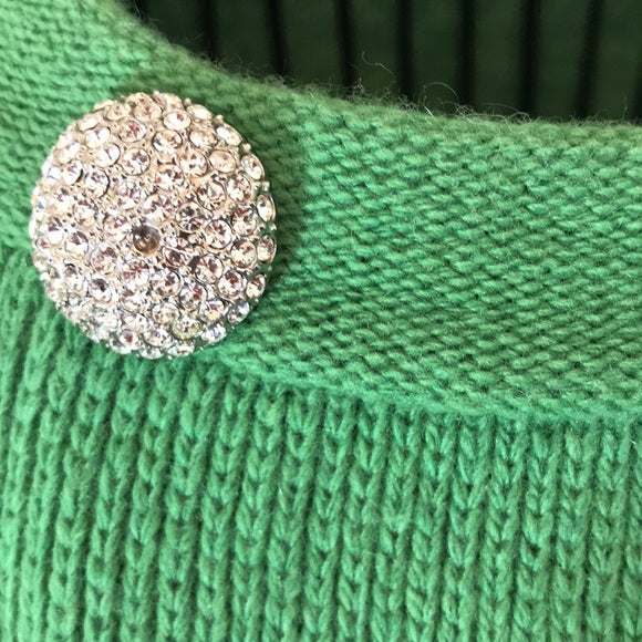 J.Crew Collection Green Cashmere-Blend Double-Breasted Sweater w/ Rhinestone Buttons
