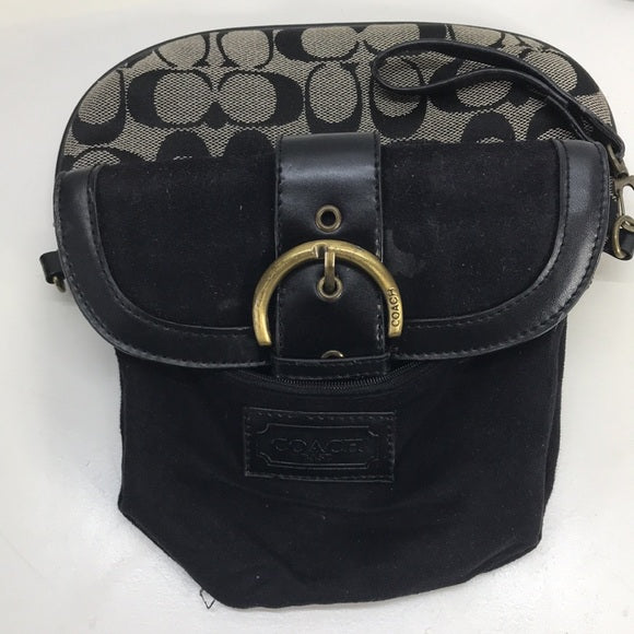 Coach Black & White Leather & Canvas Corner-Zip Wristlet • Women’s