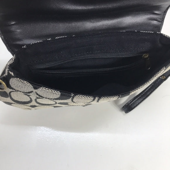 Coach Black & White Leather & Canvas Corner-Zip Wristlet • Women’s