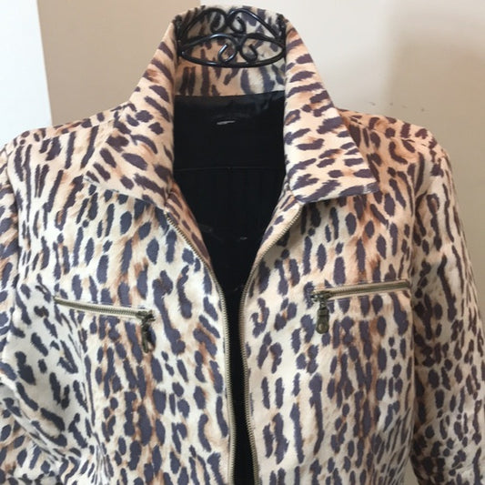 Vintage Sharon Endick Kate PolySuede Crop Leopard Print Jacket in Size M