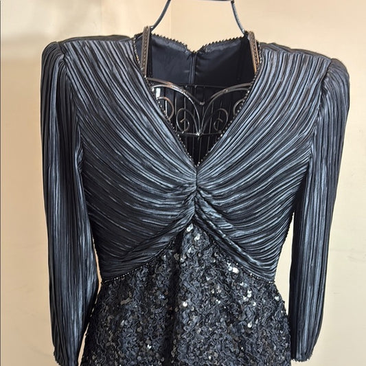 Vintage Black Sequin Embellished Sheath Dress by George F Couture.