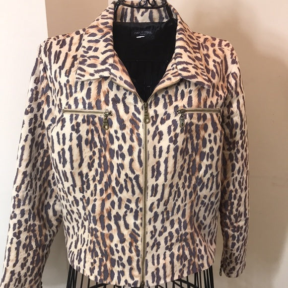 Vintage Sharon Endick Kate PolySuede Crop Leopard Print Jacket in Size M