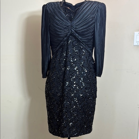 Vintage Black Sequin Embellished Sheath Dress by George F Couture.