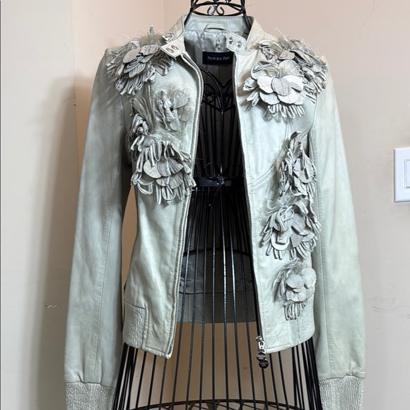 Patrizia Pepe Cream Leather Jacket – Ruffle Details