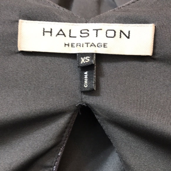 STUNNING Halston Heritage Plunging V-Neck Gray Metallic Long Sleeve Dress
