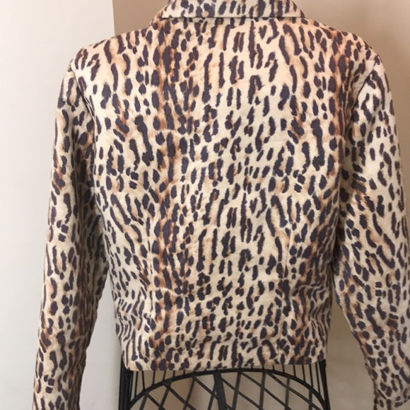 Vintage Sharon Endick Kate PolySuede Crop Leopard Print Jacket in Size M