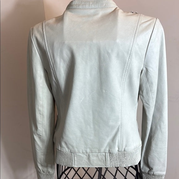 Patrizia Pepe Cream Leather Jacket – Ruffle Details